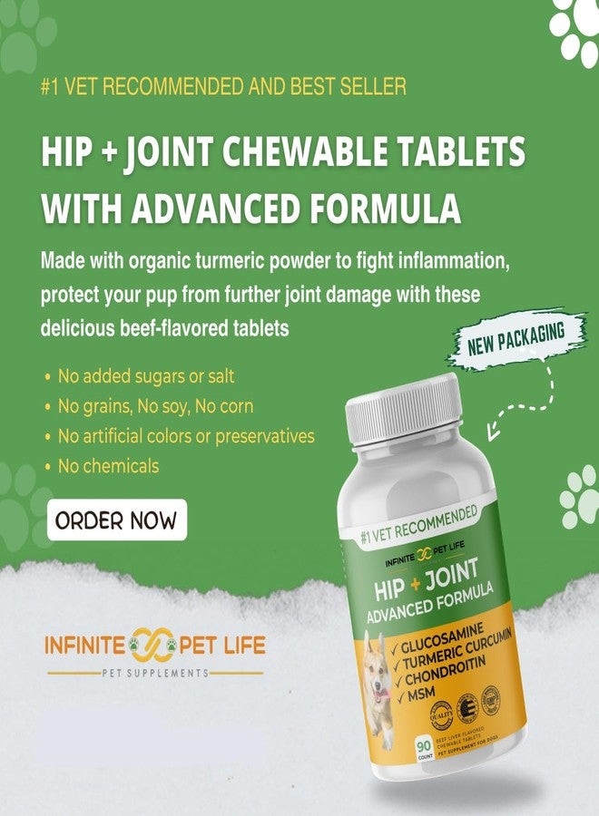 Infinite Pet Supplements مكمل غذائي متطور للورك والمفاصل للكلاب من جميع السلالات - جلوكوزامين لتحسين حركة الكلاب وتسكين الألم - مكمل غذائي طبيعي بالكامل للمفاصل يحتوي على الكوندرويتين، وMSM، والكركم - 90 قرصًا للمضغ - Image 5